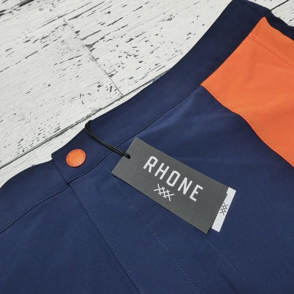 Rhone Swim Shorts Mens 2XL Blue‎ Orange Colorblock Barrier Lined Quick Dry